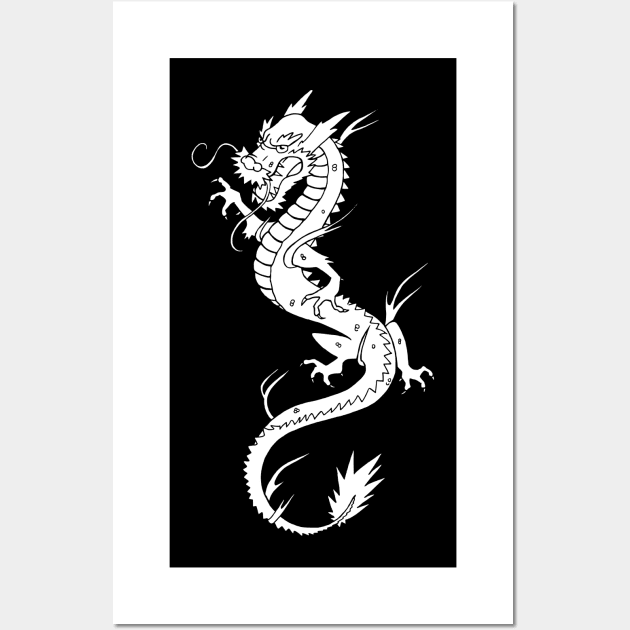 Traditional Dragon Drawing (Black and White) Wall Art by TaliDe